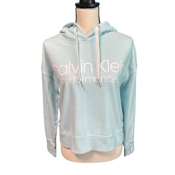 Calvin Klein Performance Light Blue Crop Hooded Sweatshirt Women's Medium - Picture 1 of 9